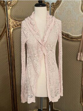 Mossimo. Sz S Petite. Pink Cotton/nylon Knit Open Front Sweater. Hooded. B93